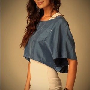 Free People *cream* silk crop shirt